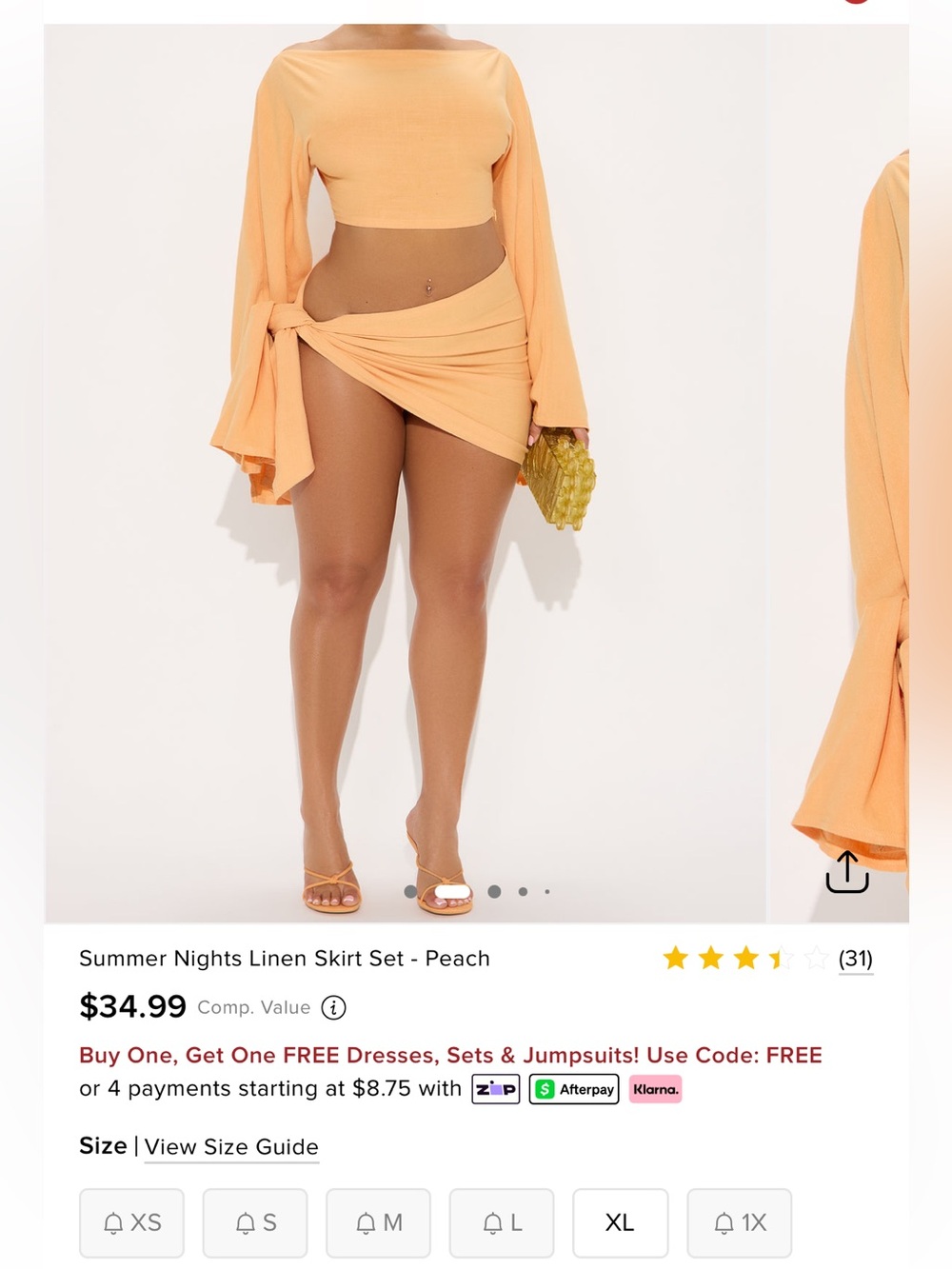 Fashion Nova Peach Tie-Side Skirt Set